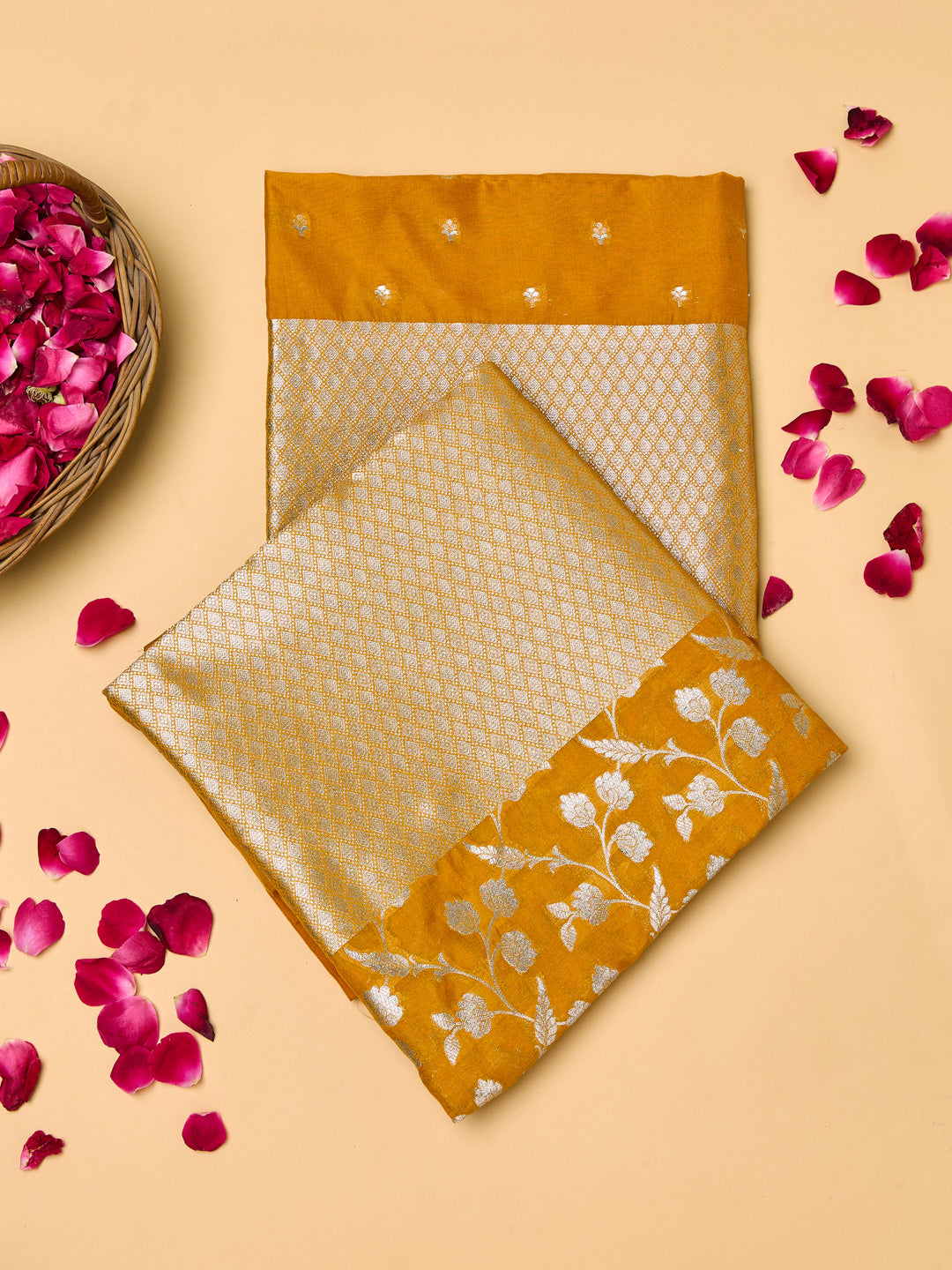 Mustard Banarasi Silk Unstitched Suit