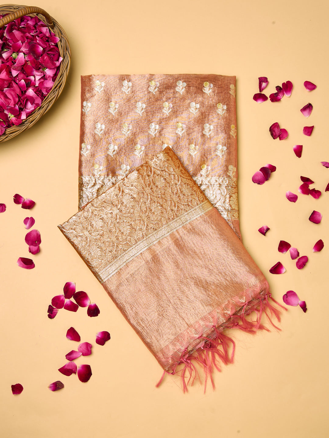 Rose Gold Banarasi unstitched suit
