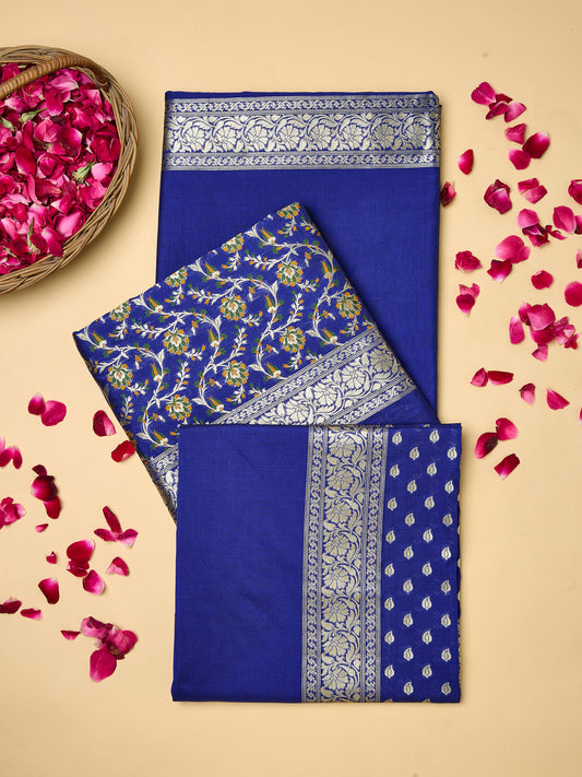 Royal Blue Banarasi unstitched suit