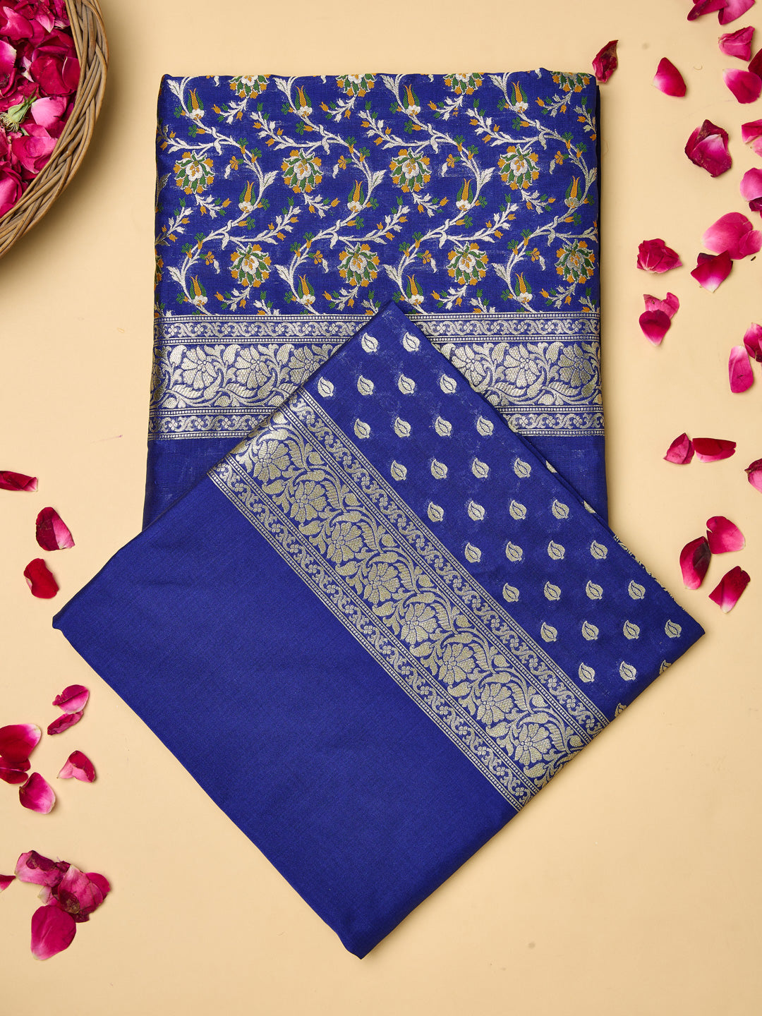 Royal Blue Banarasi unstitched suit