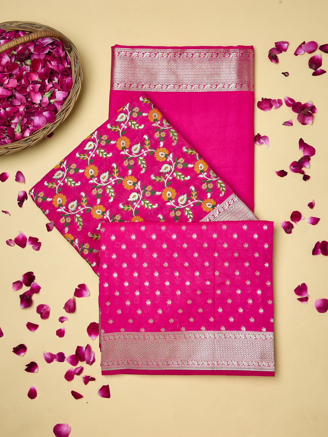 Fuchsia Floral Banarasi unstitched suit