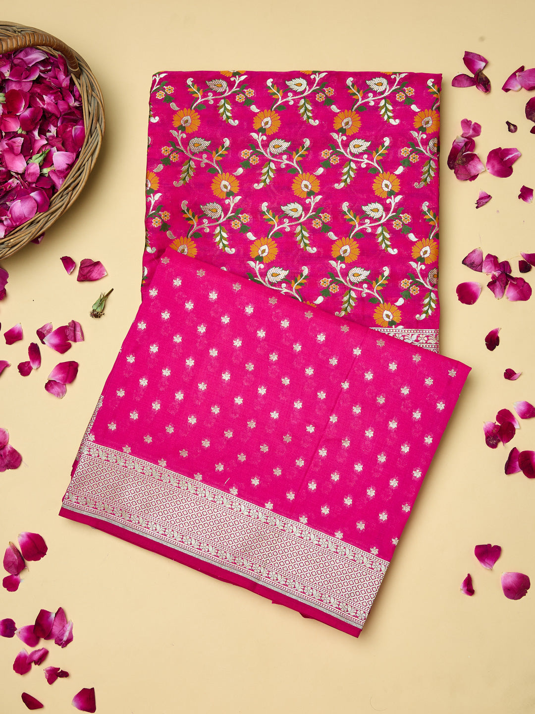 Fuchsia Floral Banarasi unstitched suit