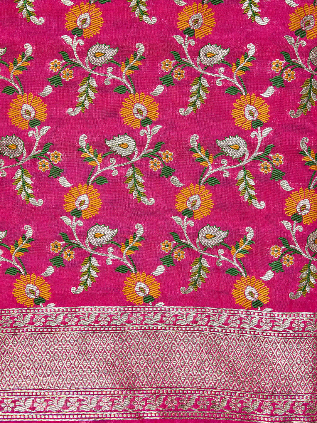 Fuchsia Floral Banarasi unstitched suit