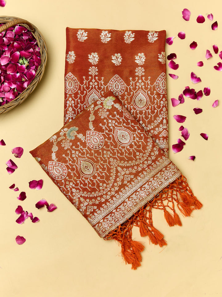 Burnt Orange Banarasi unstitched suit