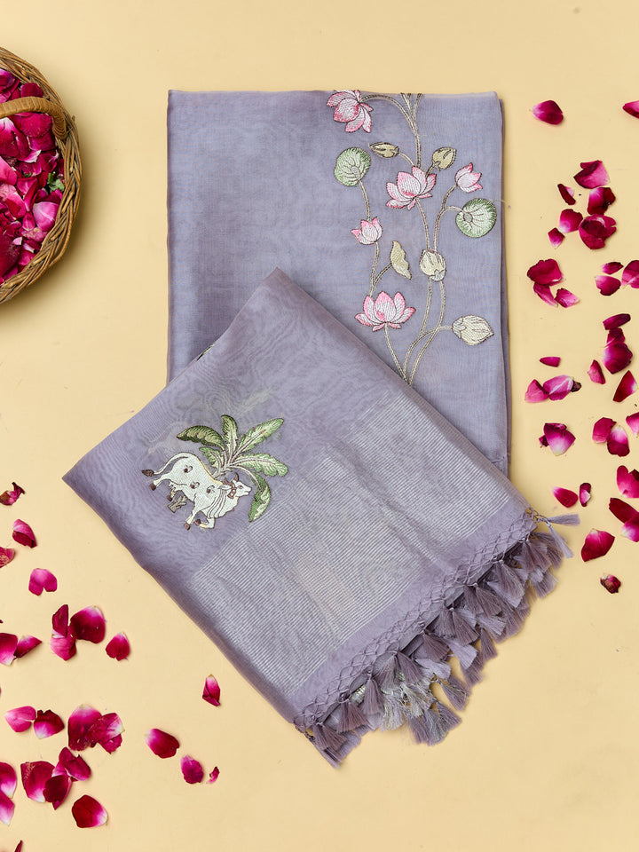 Lavender Embroidered unstitched suit