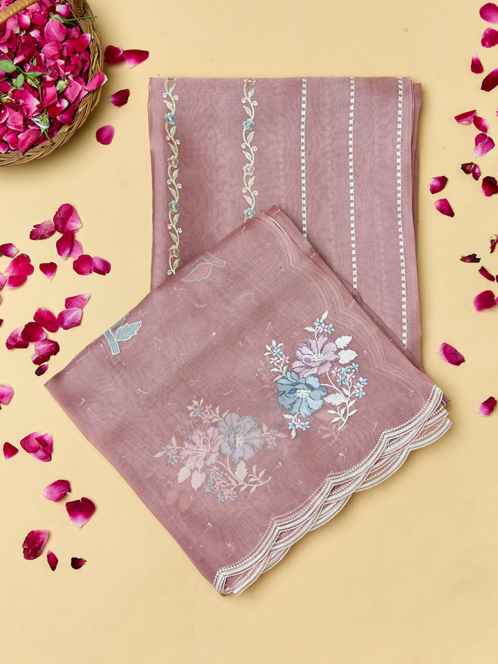 Blush Pink Embroidered Organza Unstitched suit