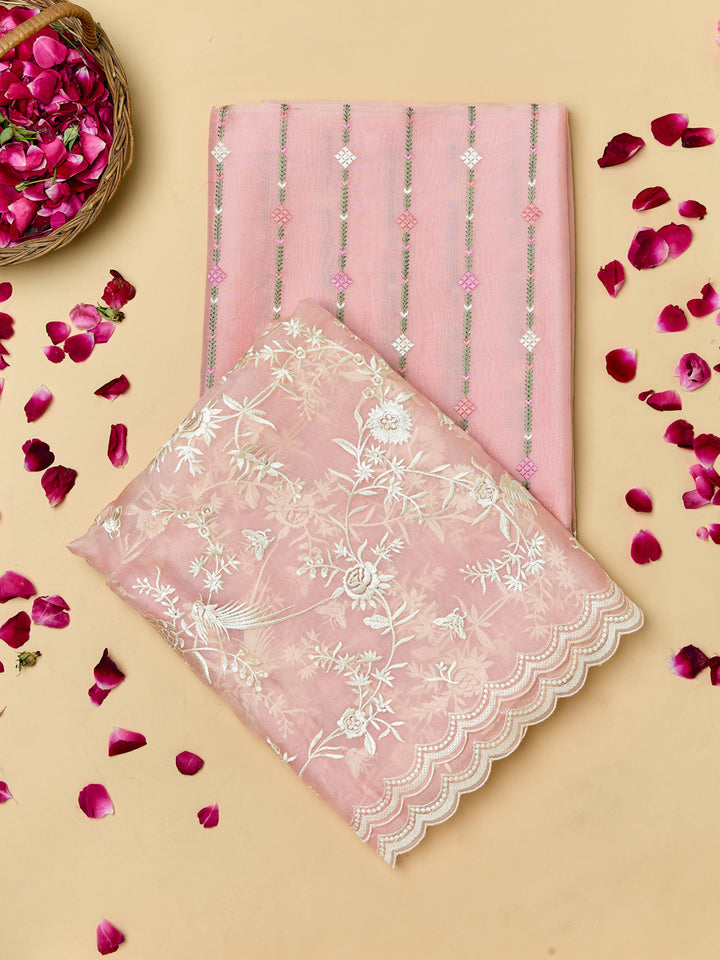 Powder Pink Embroidered Organza unstitched suit
