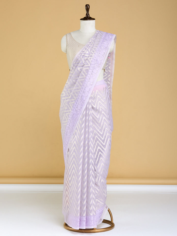 Elegant Lavender Chevron Banarasi Saree