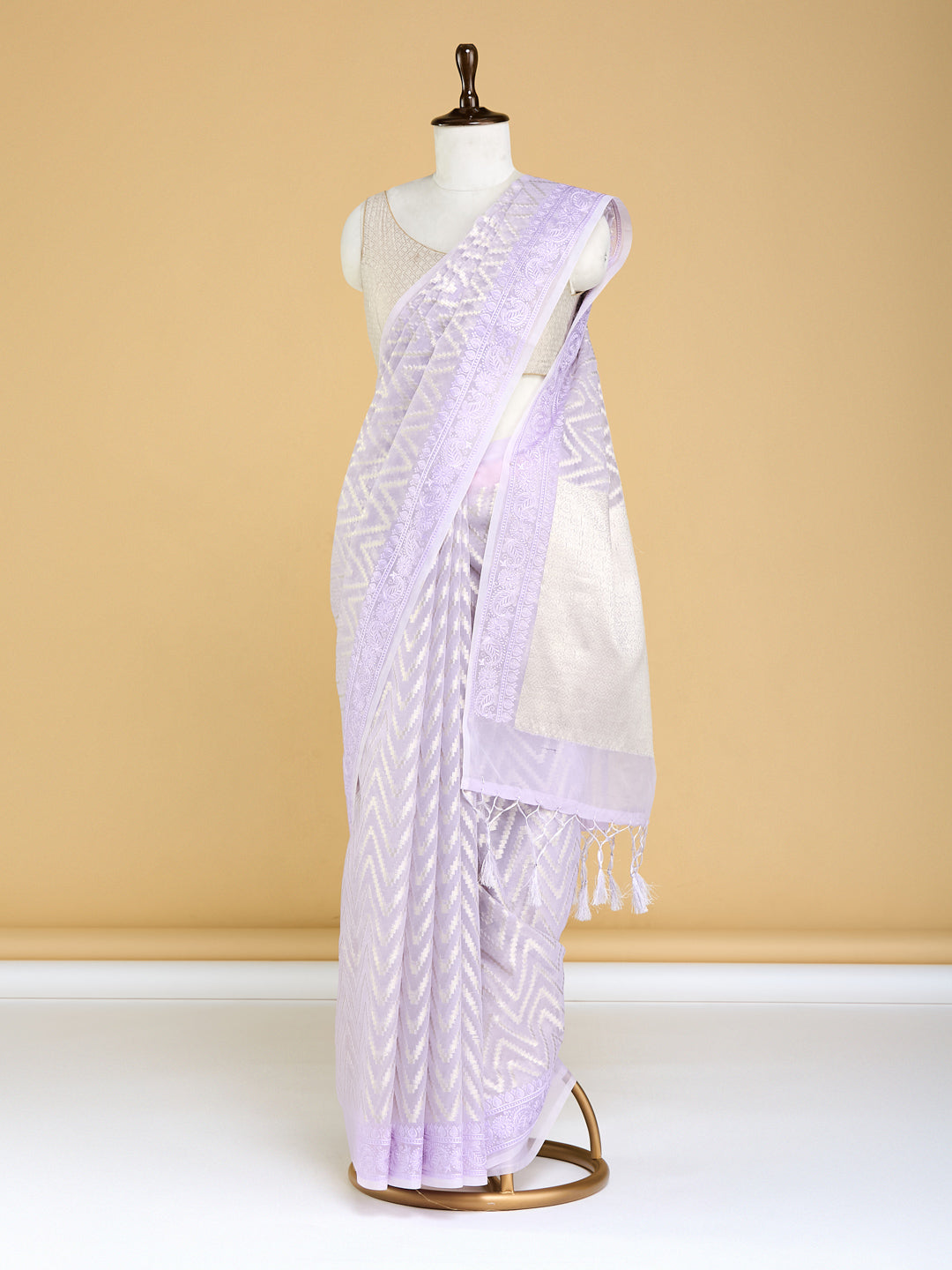 Elegant Lavender Chevron Banarasi Saree