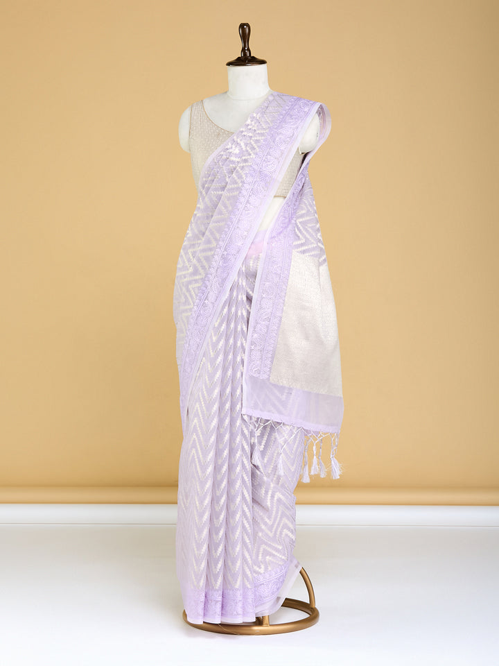 Elegant Lavender Chevron Banarasi Saree
