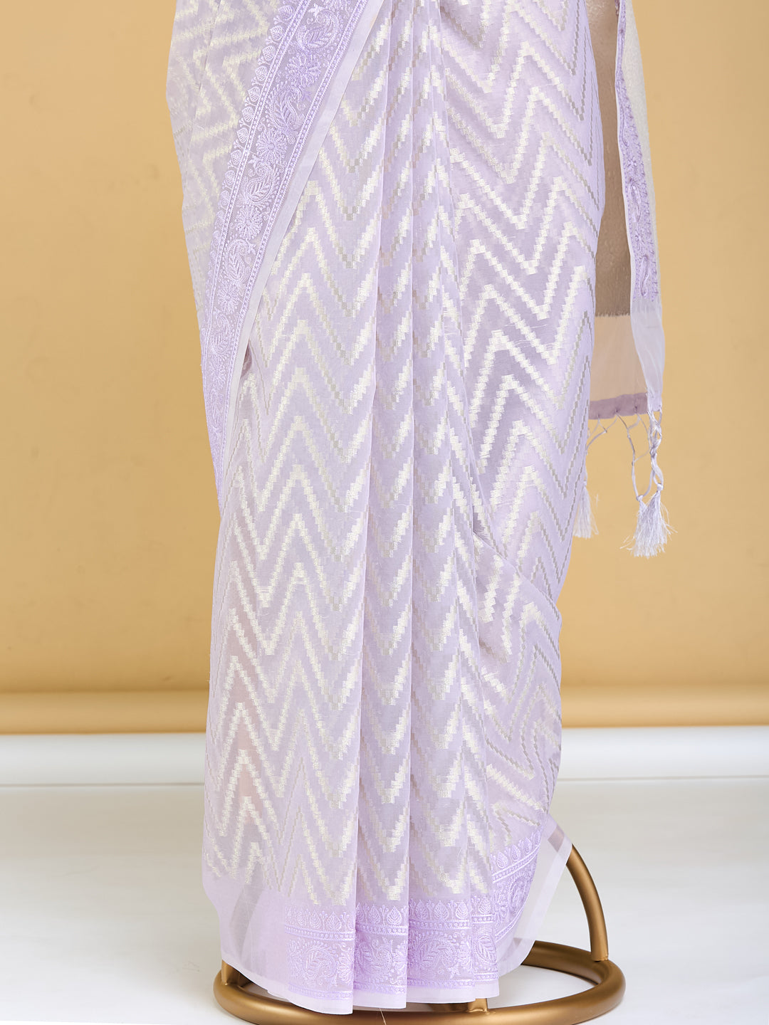 Elegant Lavender Chevron Banarasi Saree