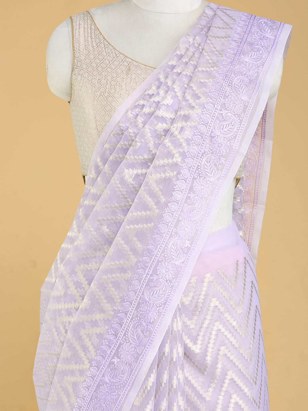 Elegant Lavender Chevron Banarasi Saree