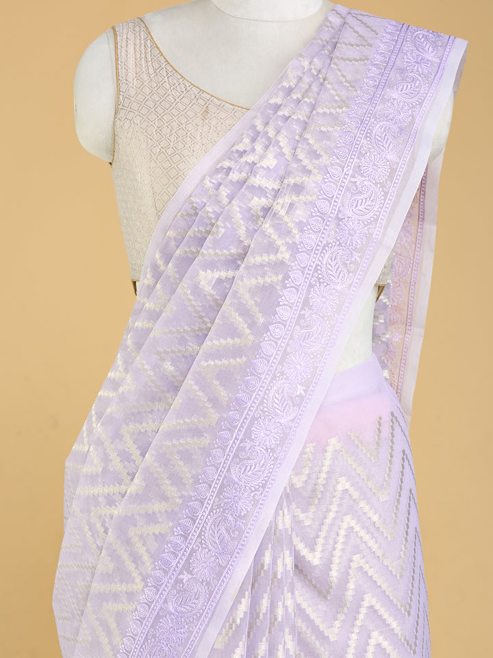 Elegant Lavender Chevron Banarasi Saree