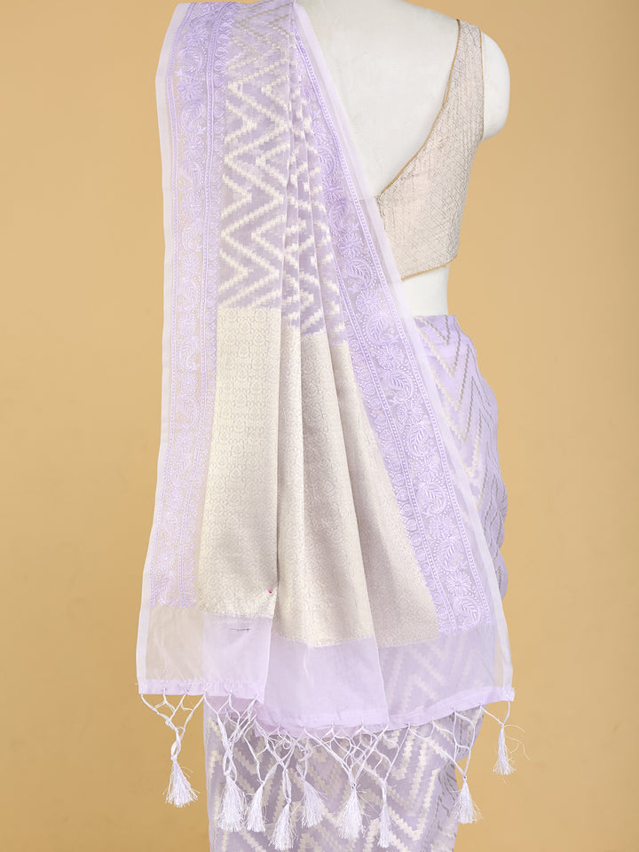 Elegant Lavender Chevron Banarasi Saree