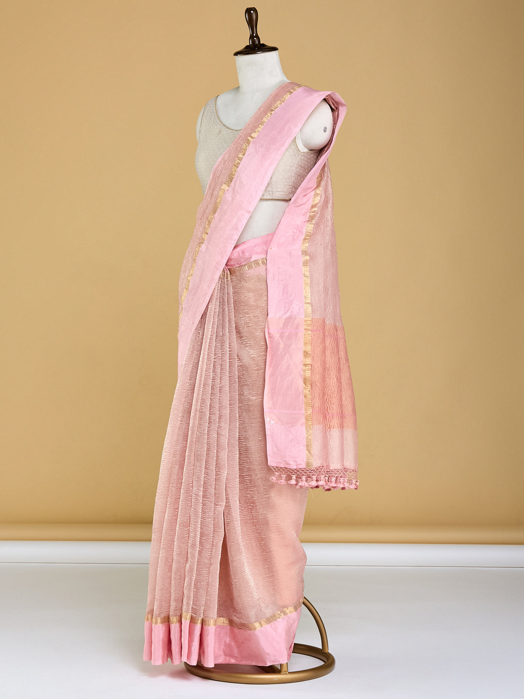 Soft Pink Textured Banarasi Saree with Golden Accents