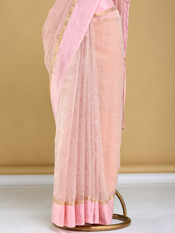 Soft Pink Textured Banarasi Saree with Golden Accents