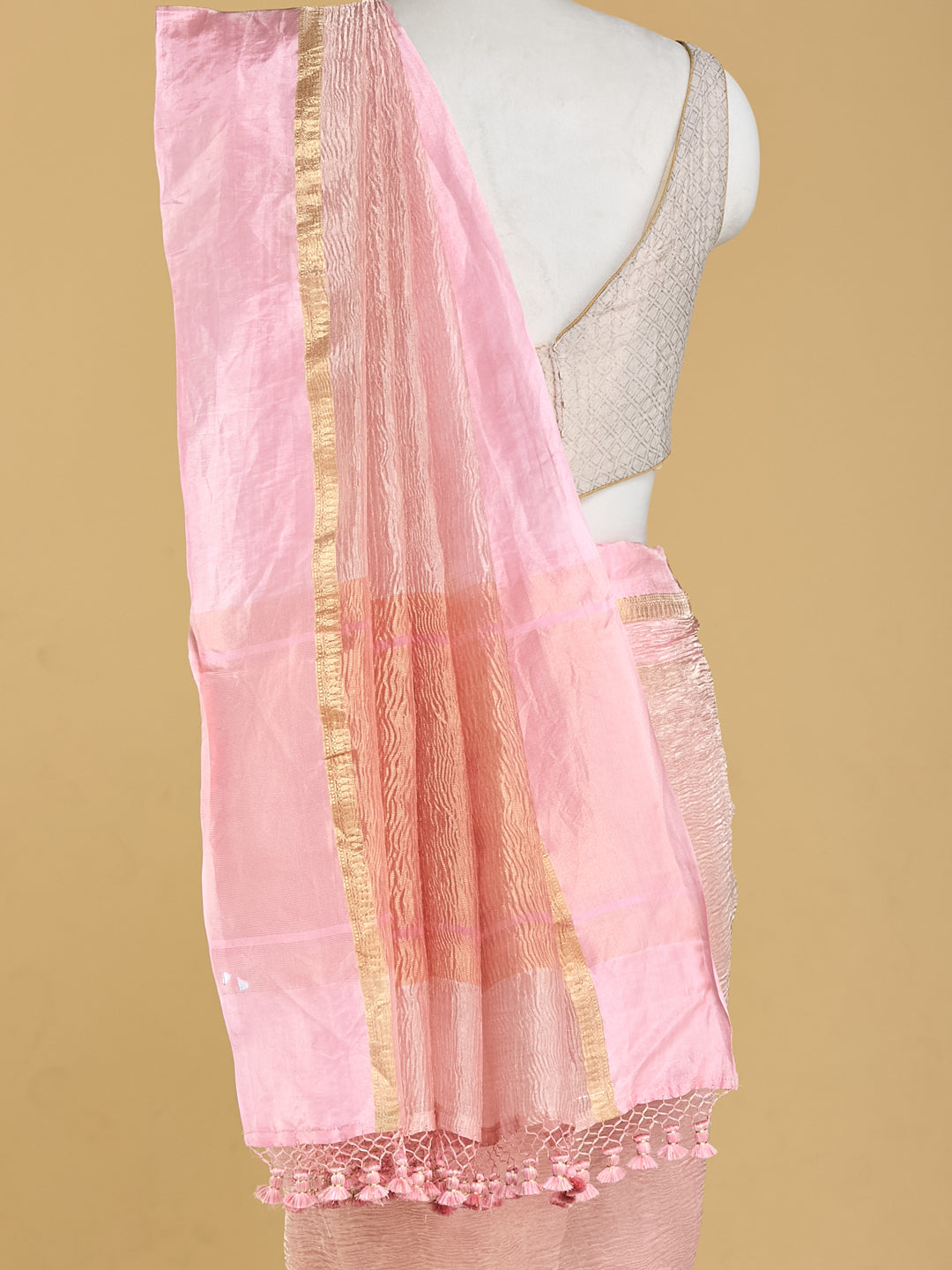 Soft Pink Textured Banarasi Saree with Golden Accents