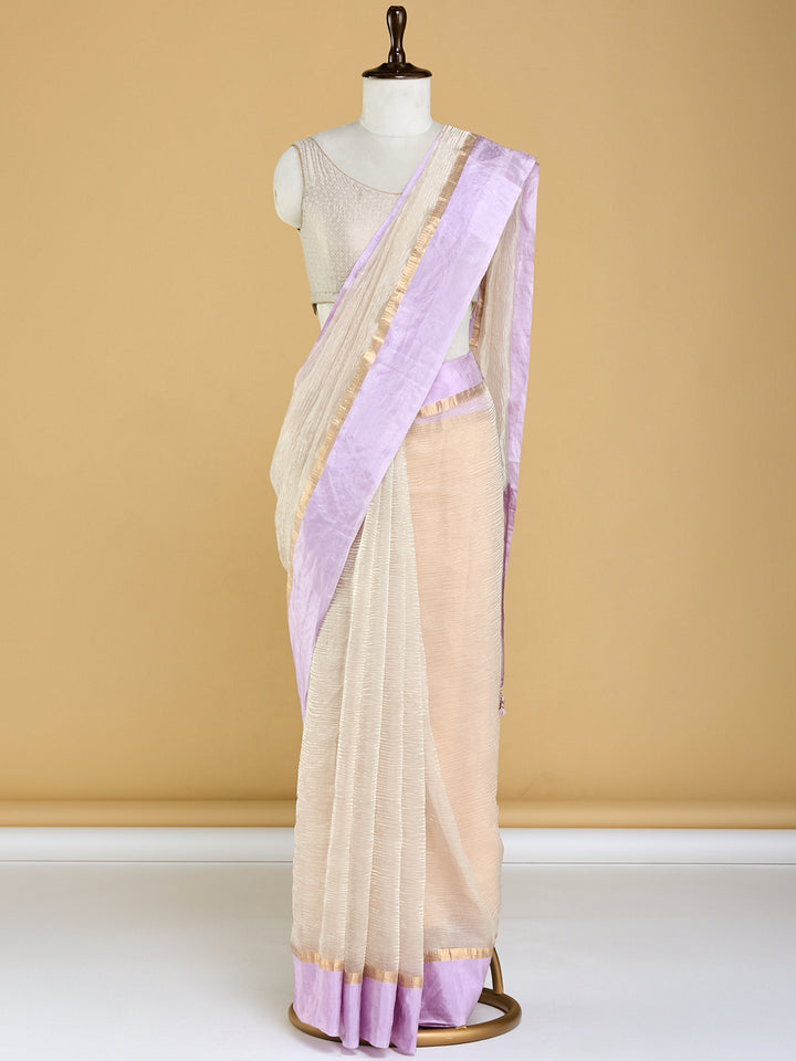 Graceful Ivory and Lavender Banarasi Saree with Golden Highlights