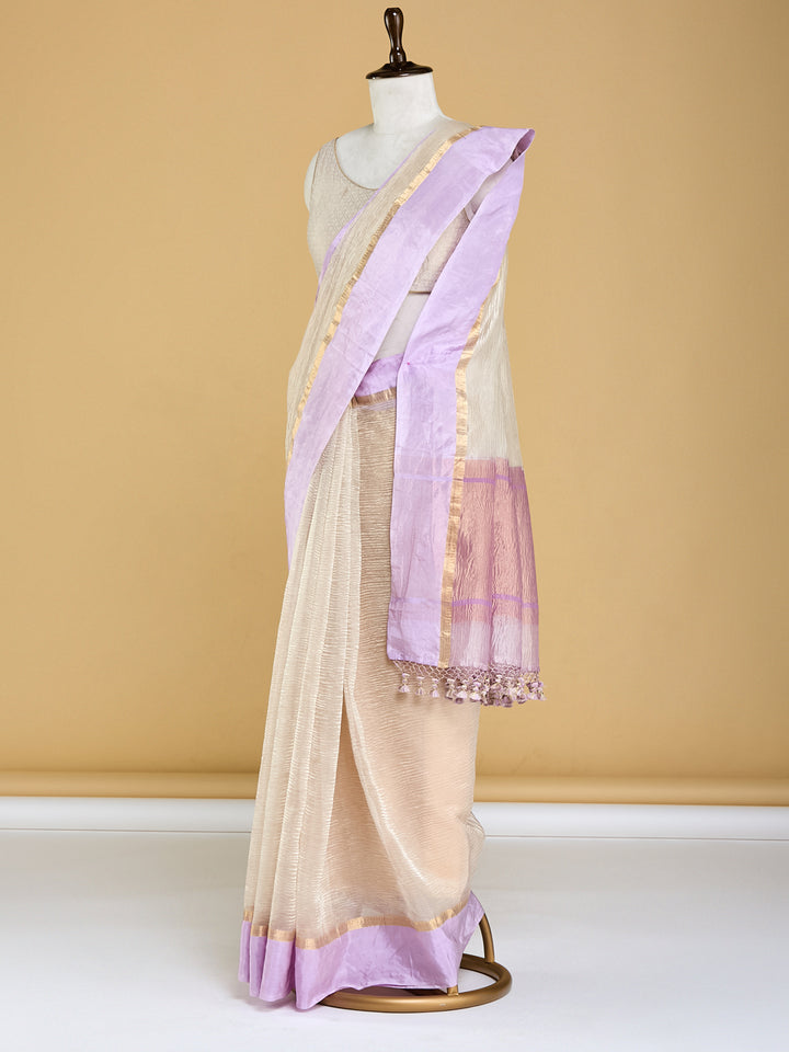 Graceful Ivory and Lavender Banarasi Saree with Golden Highlights