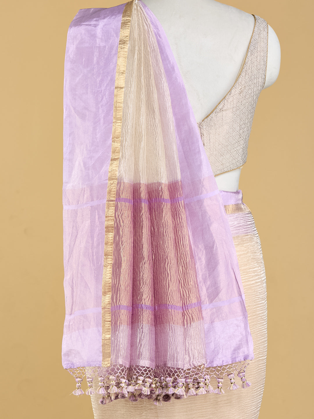 Graceful Ivory and Lavender Banarasi Saree with Golden Highlights