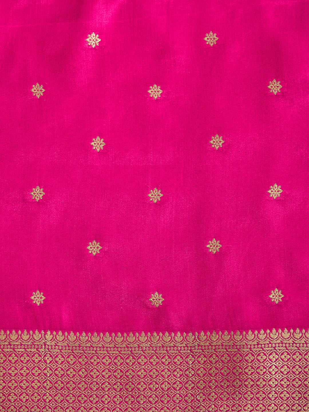 Radiant Pink Banarasi Saree with Golden Floral Motifs