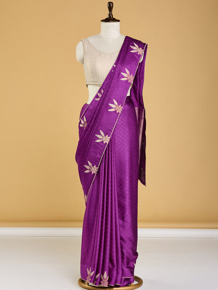 Majestic Purple Banarasi Saree with Golden Floral Motifs