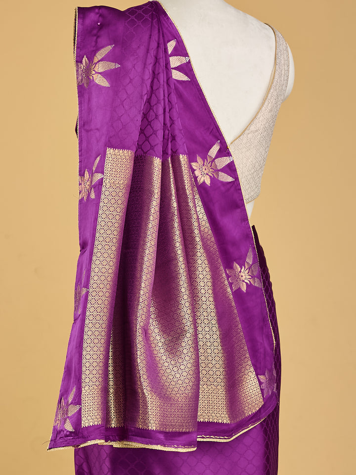 Majestic Purple Banarasi Saree with Golden Floral Motifs