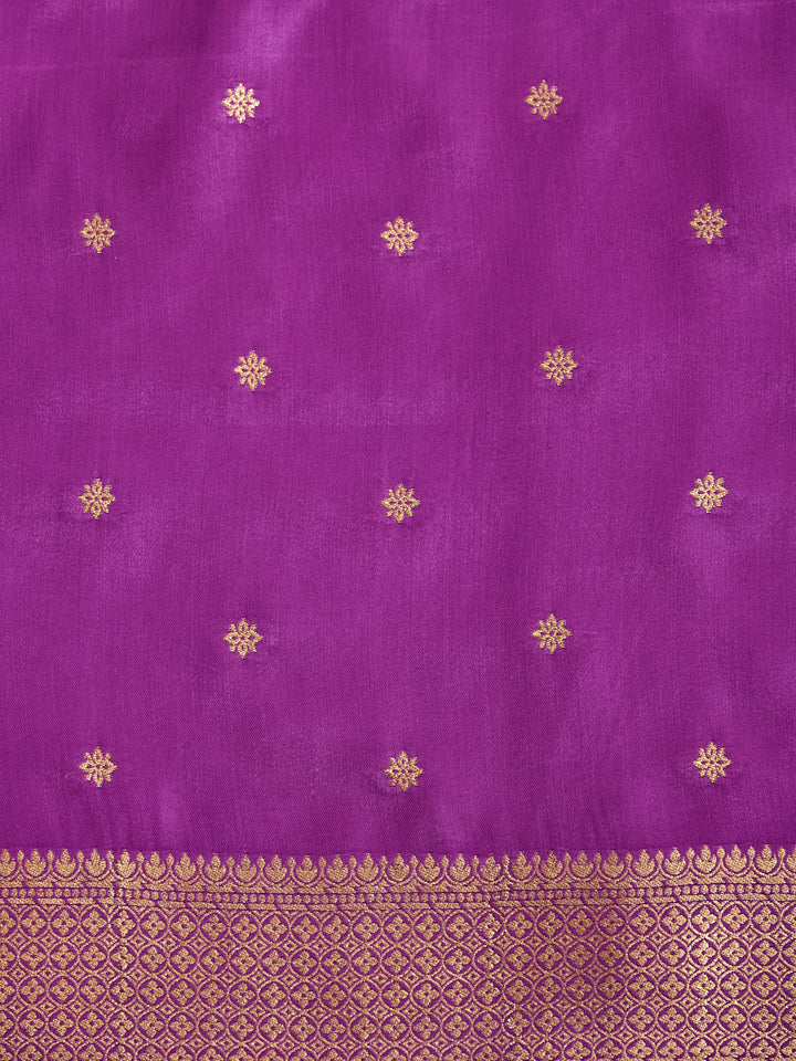 Majestic Purple Banarasi Saree with Golden Floral Motifs