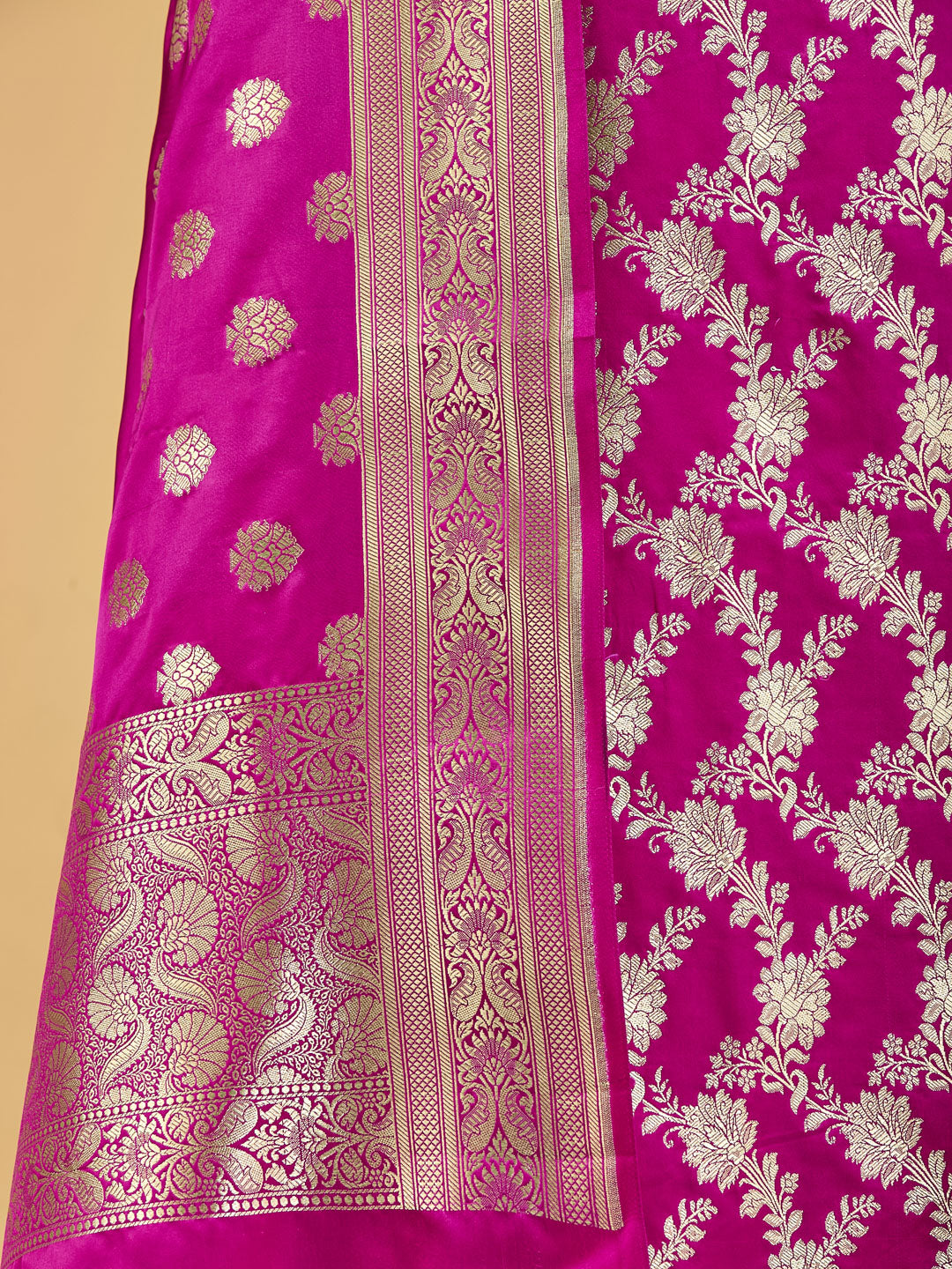 Rich Pink Banarasi Silk Suit Set with Intricate Golden Weave