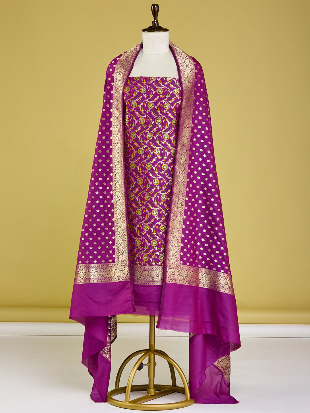 Majestic Purple Banarasi Silk Suit Set with Golden Weave