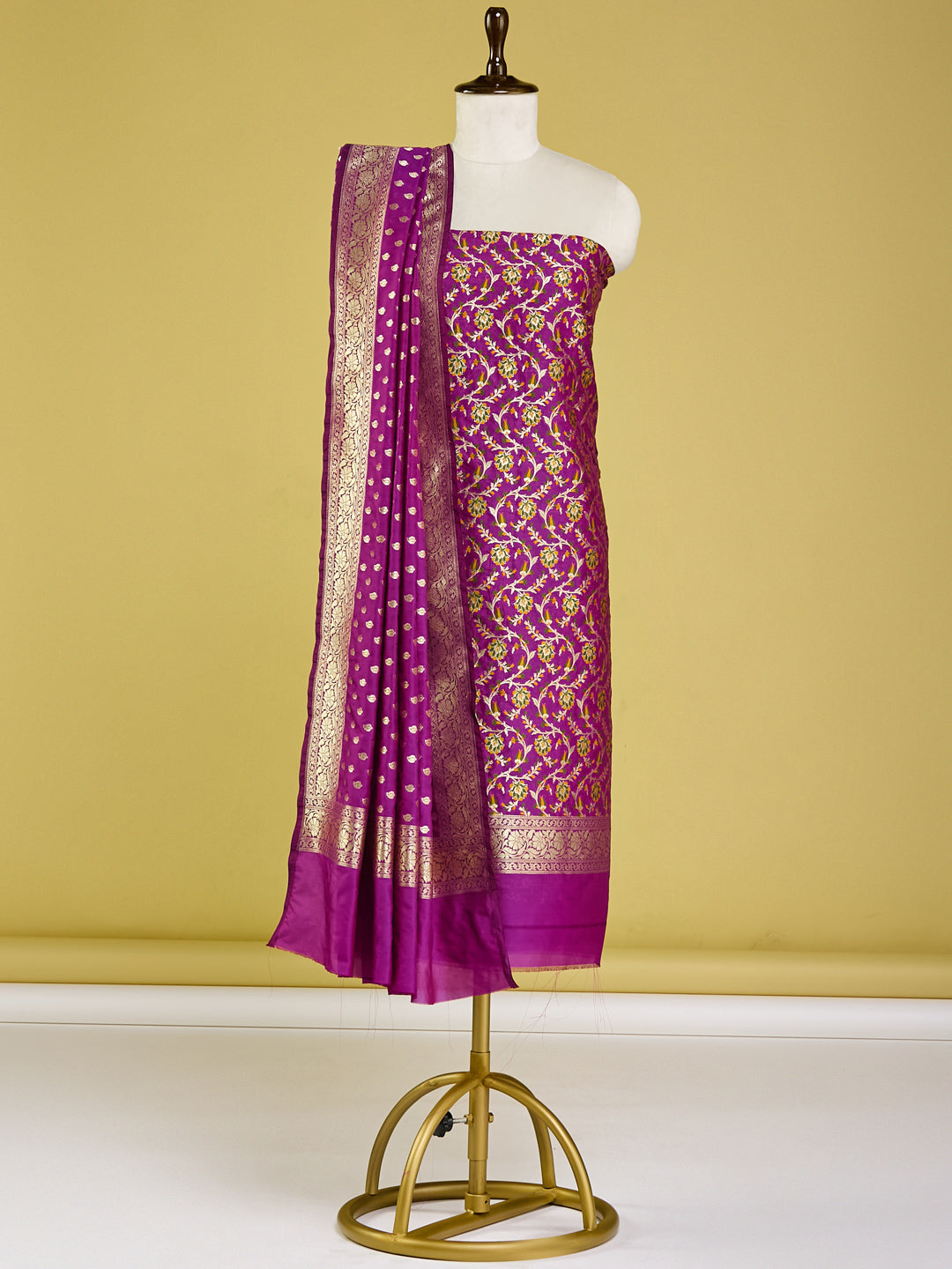 Majestic Purple Banarasi Silk Suit Set with Golden Weave