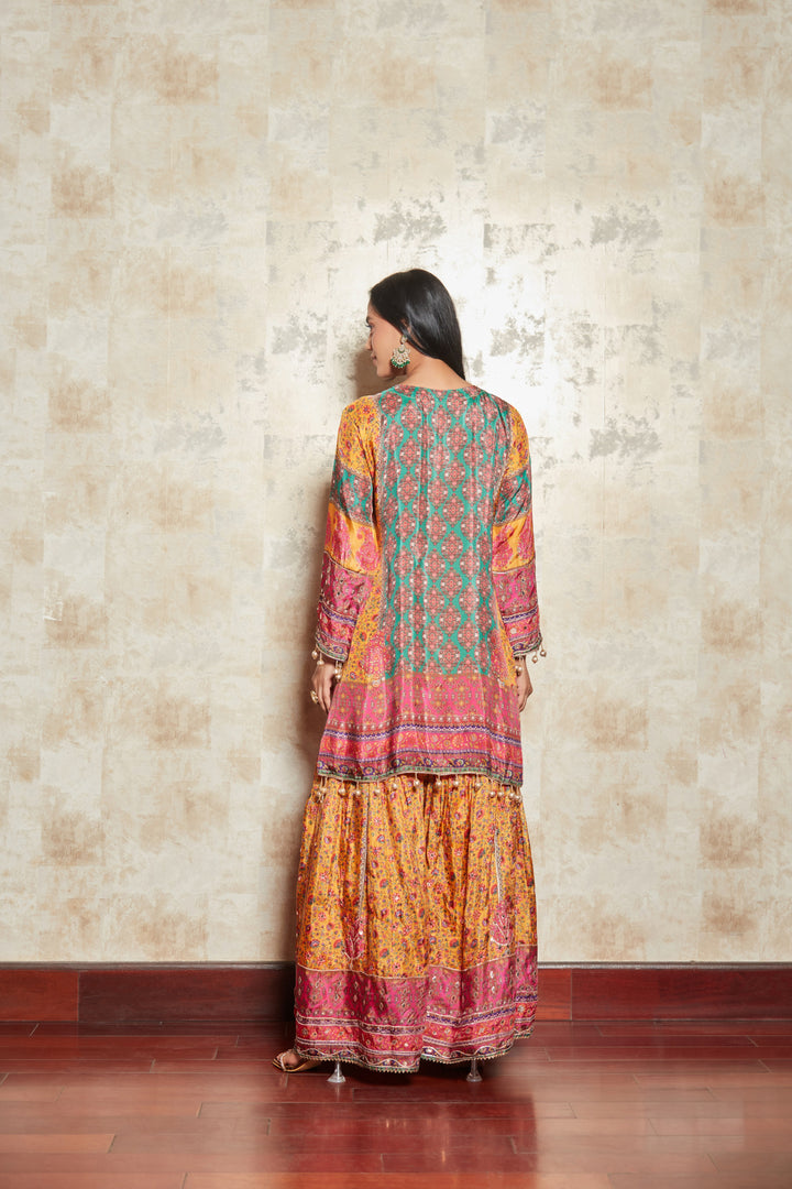 MOTIFS PRINTED MIRROR WORK KURTA WITH SHARARA SET