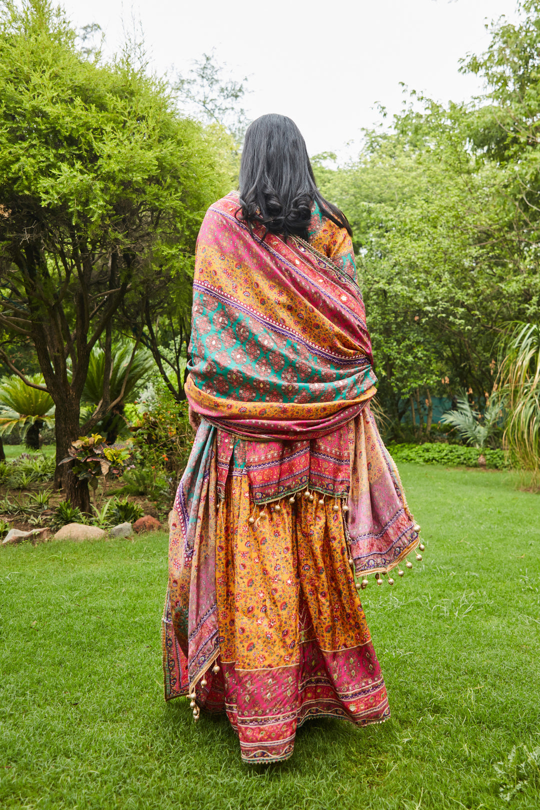 MOTIFS PRINTED MIRROR WORK KURTA WITH SHARARA SET