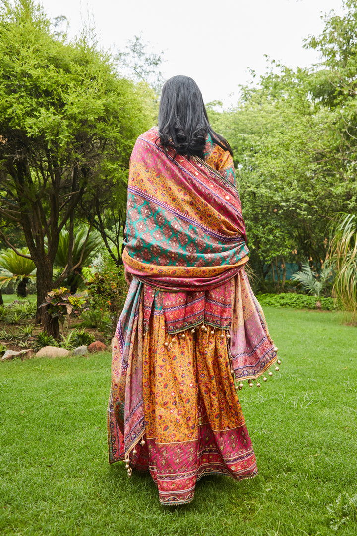 MOTIFS PRINTED MIRROR WORK KURTA WITH SHARARA SET