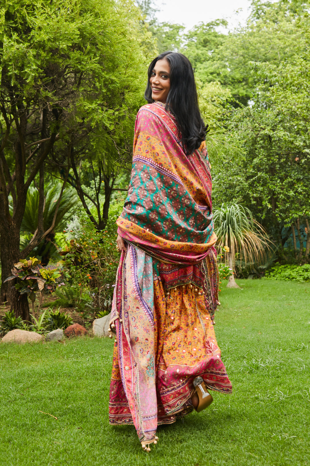 MOTIFS PRINTED MIRROR WORK KURTA WITH SHARARA SET