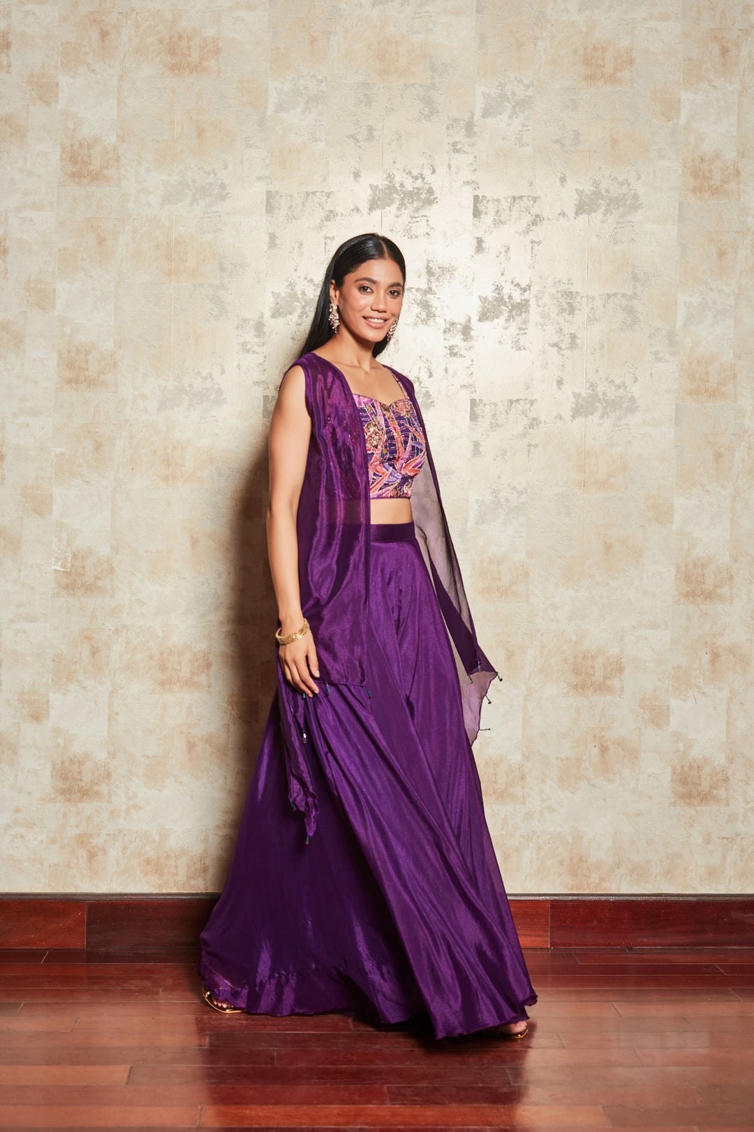 PLUM EMBELLISHED DIVIDER SET WITH SHRUG