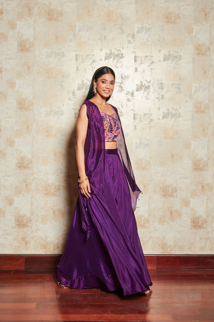 PLUM EMBELLISHED DIVIDER SET WITH SHRUG