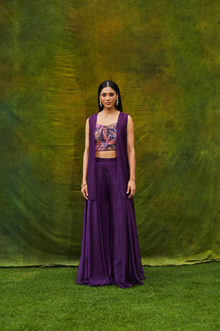 PLUM EMBELLISHED DIVIDER SET WITH SHRUG