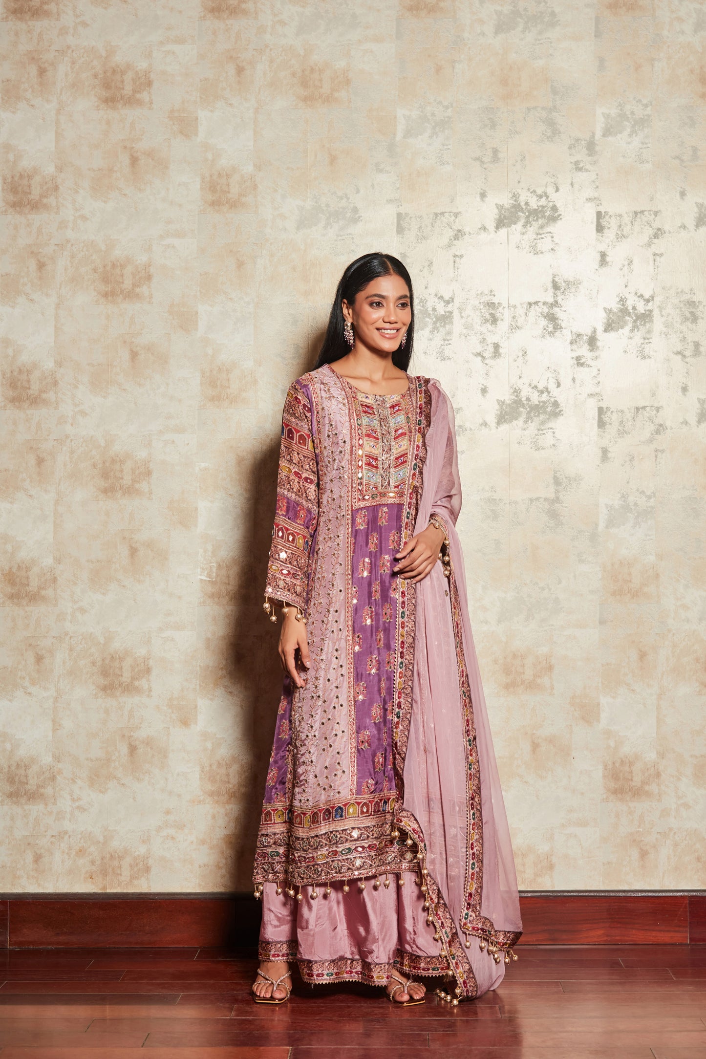 LAVENDER 3 PCS SHARARA SET WITH HAND EMBROIDERY