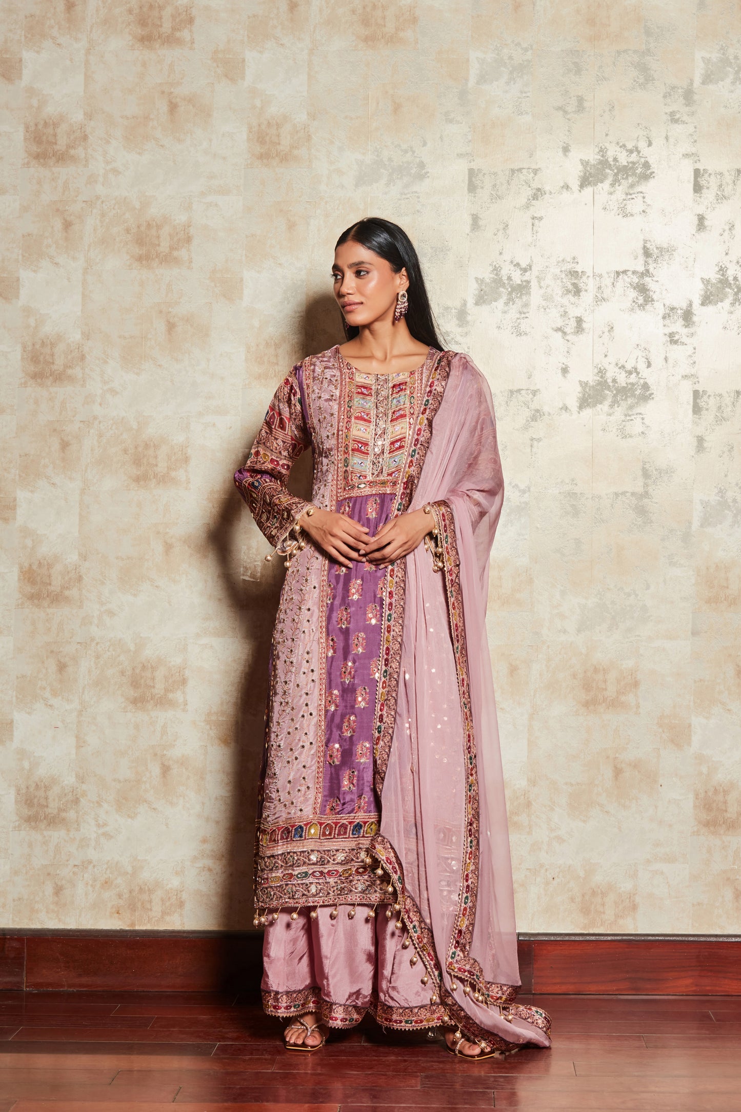 LAVENDER 3 PCS SHARARA SET WITH HAND EMBROIDERY