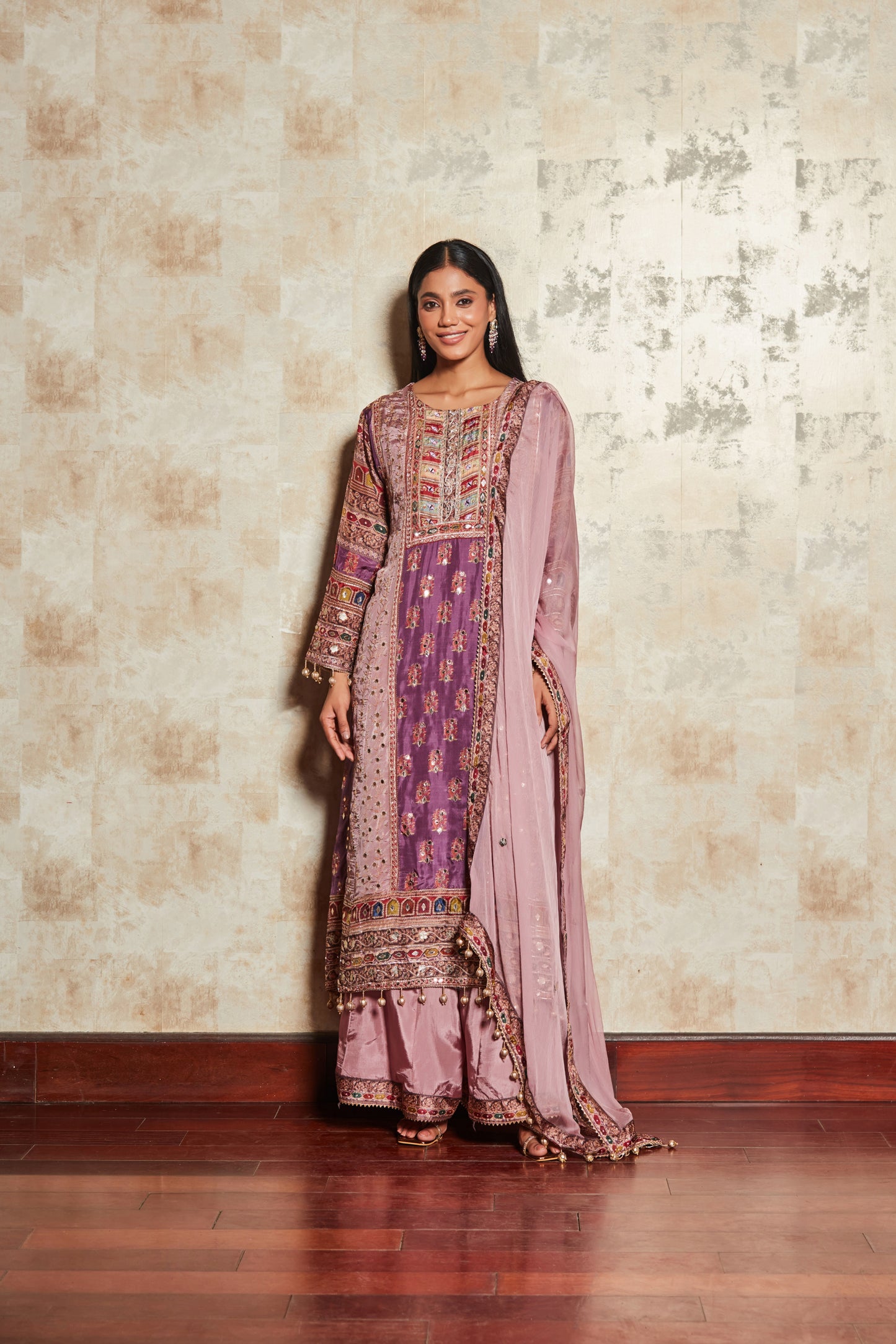 LAVENDER 3 PCS SHARARA SET WITH HAND EMBROIDERY