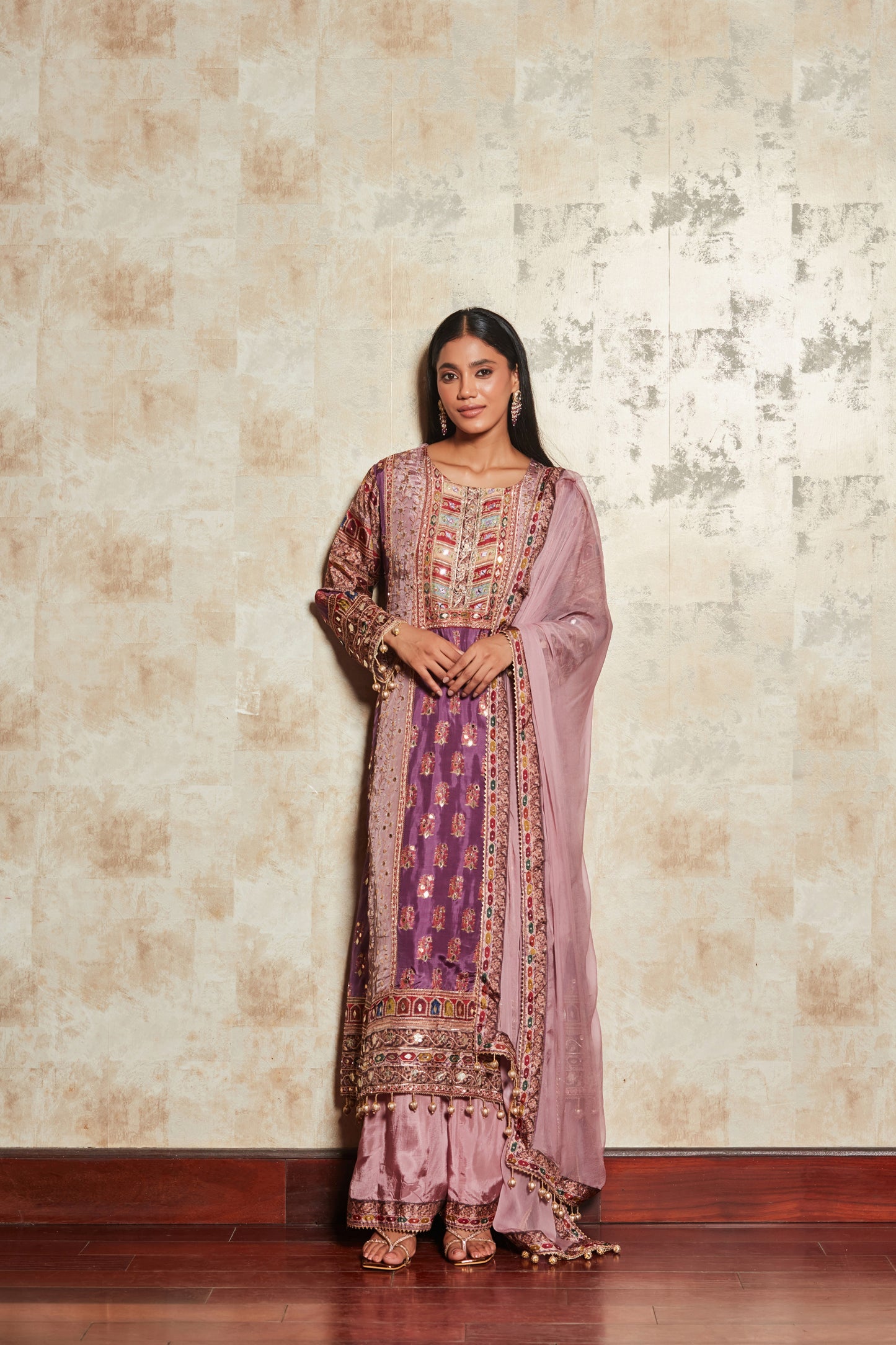 LAVENDER 3 PCS SHARARA SET WITH HAND EMBROIDERY