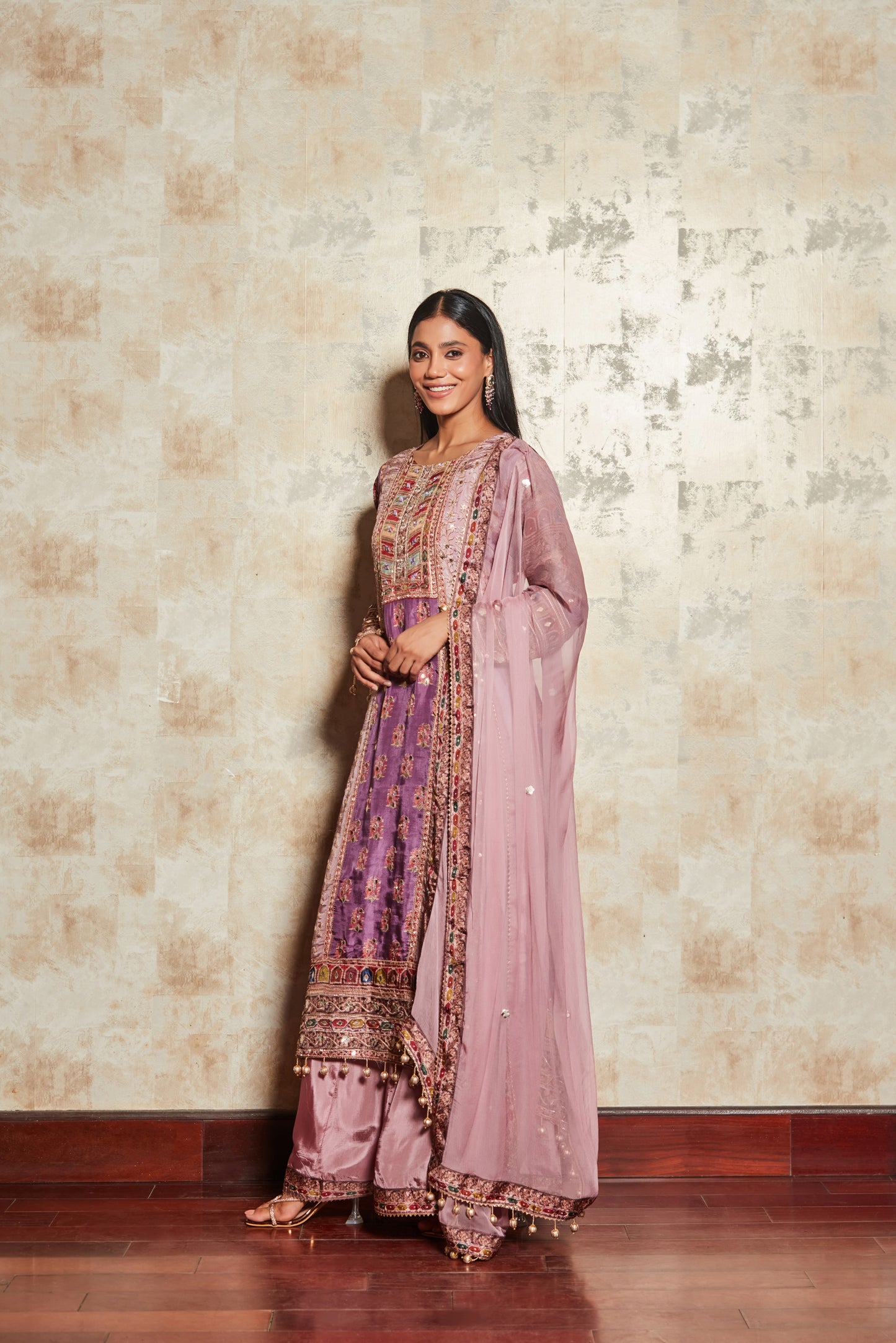 LAVENDER 3 PCS SHARARA SET WITH HAND EMBROIDERY