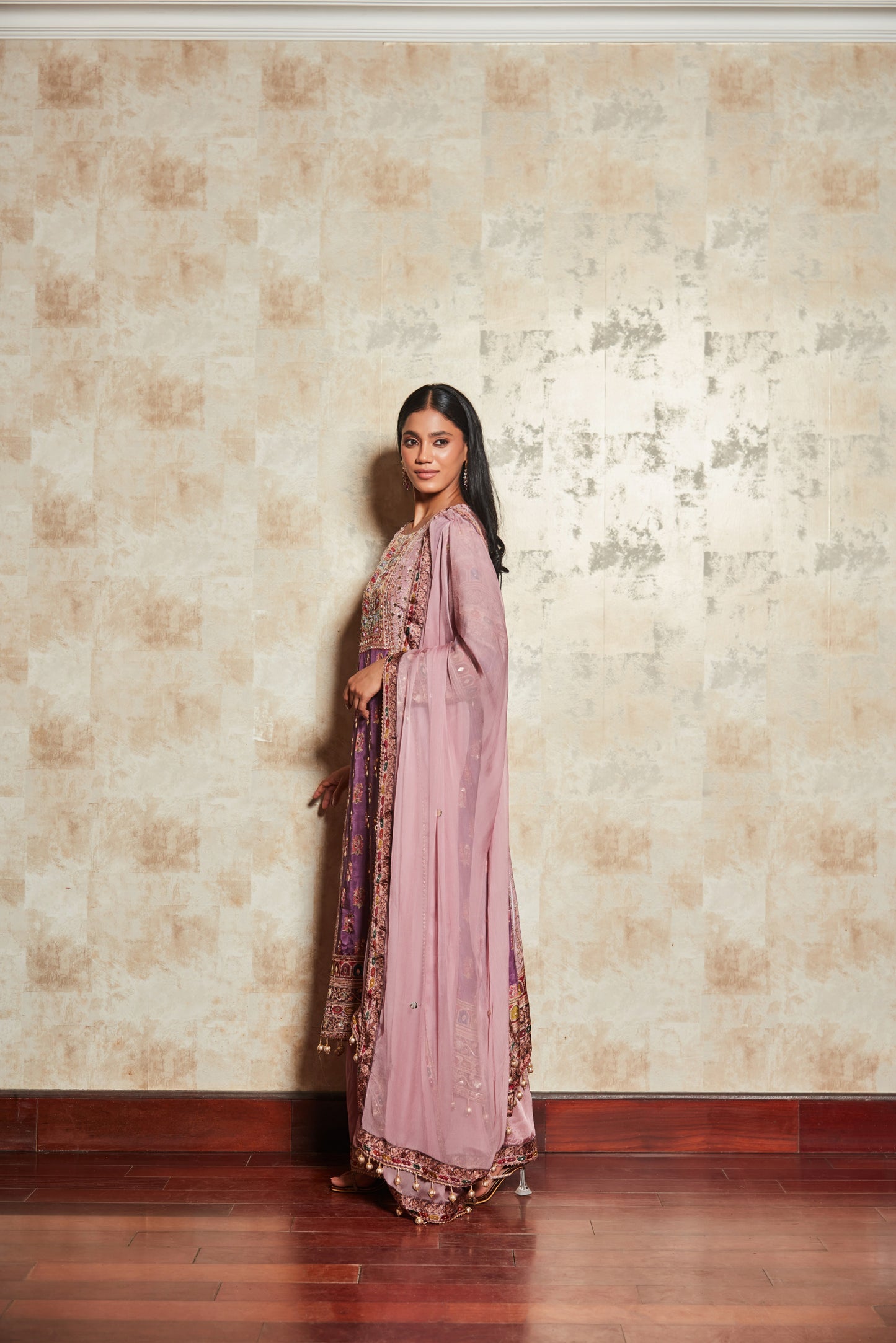 LAVENDER 3 PCS SHARARA SET WITH HAND EMBROIDERY