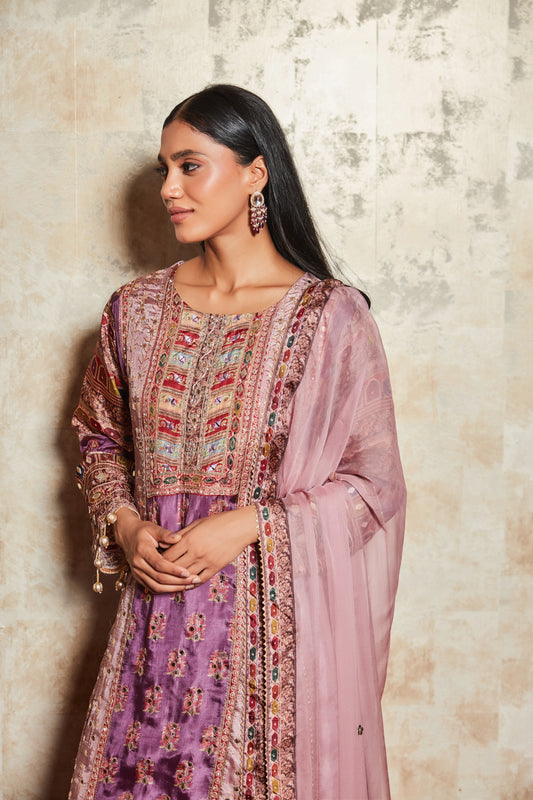 LAVENDER 3 PCS SHARARA SET WITH HAND EMBROIDERY