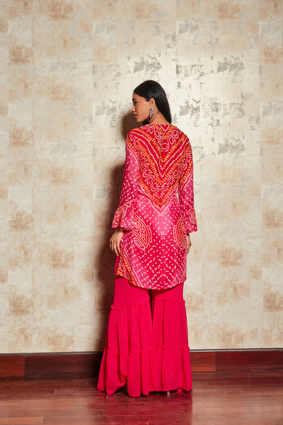 PINK BANDHANI SHARARA SET IN PURE GEORGETTE