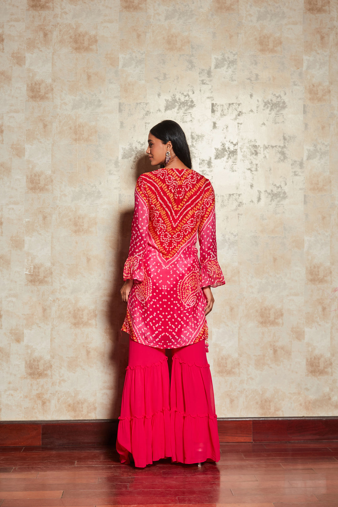 PINK BANDHANI SHARARA SET IN PURE GEORGETTE