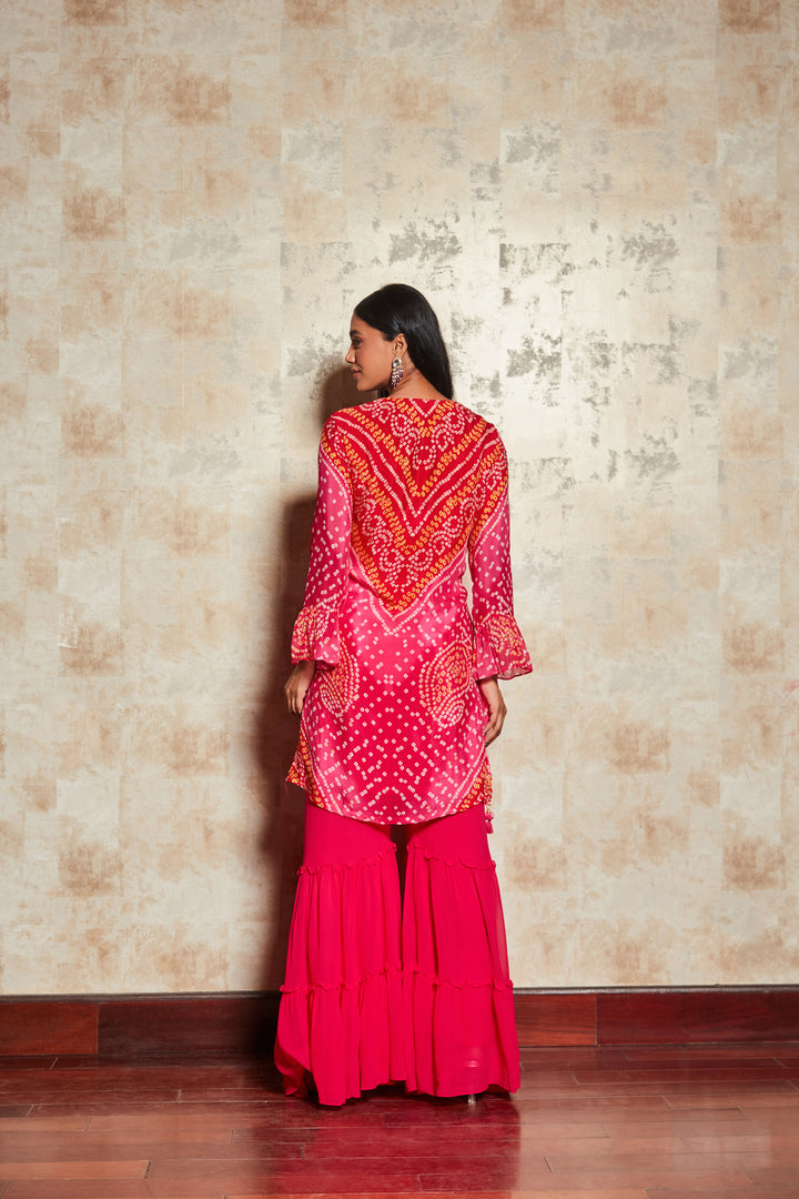 PINK BANDHANI SHARARA SET IN PURE GEORGETTE