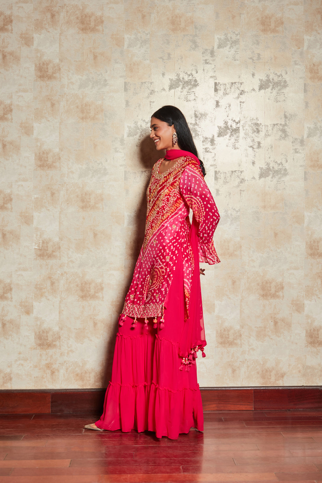 PINK BANDHANI SHARARA SET IN PURE GEORGETTE