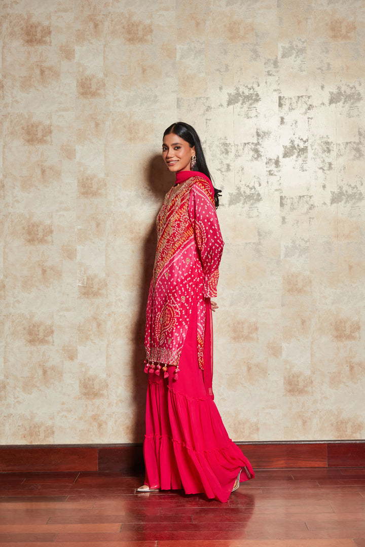 PINK BANDHANI SHARARA SET IN PURE GEORGETTE